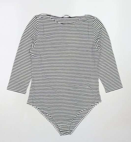 Marks and Spencer Womens White Striped Cotton Bodysuit One-Piece Size 14 Snap