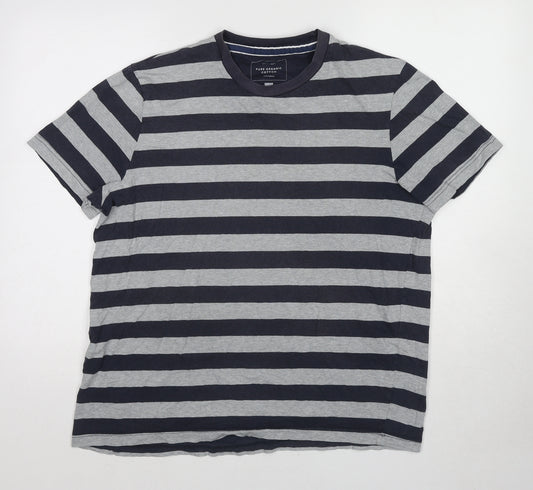 John Lewis Mens Multicoloured Striped Cotton T-Shirt Size L Round Neck