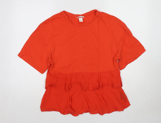 H&M Womens Orange Cotton Basic T-Shirt Size S Round Neck