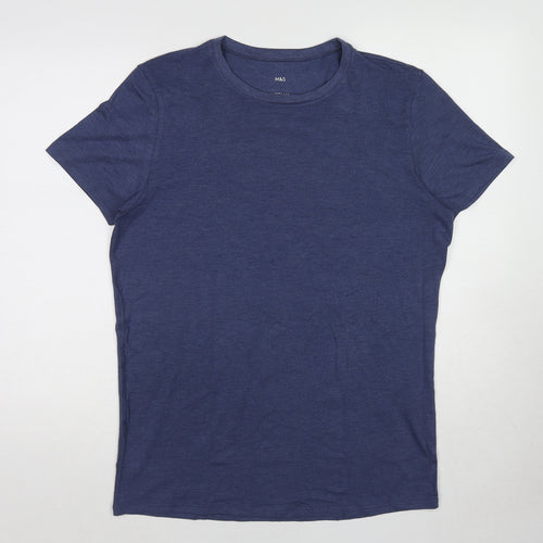 Marks and Spencer Mens Blue Acrylic T-Shirt Size L Round Neck