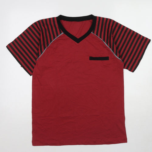 Devino Club Womens Red Striped Cotton Basic T-Shirt Size M V-Neck