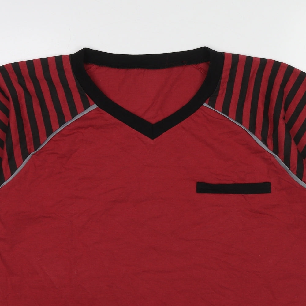 Devino Club Womens Red Striped Cotton Basic T-Shirt Size M V-Neck