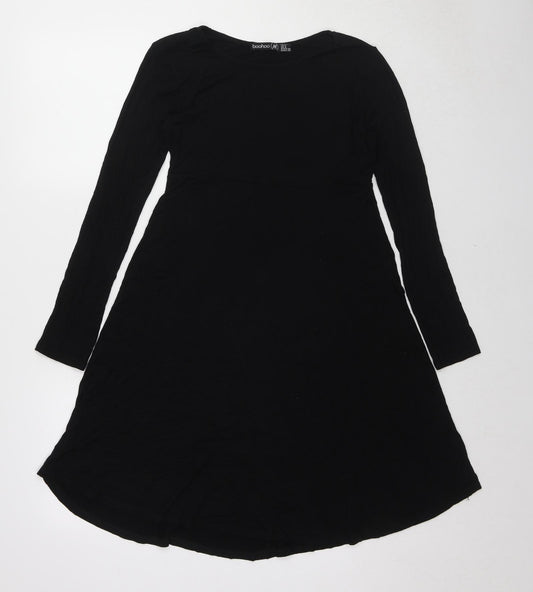 Boohoo Womens Black Viscose Jumper Dress Size 8 Round Neck Pullover