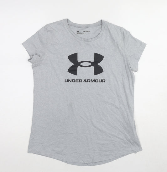 Under armour Girls Grey Cotton Pullover T-Shirt Size 13-14 Years Crew Neck Pullover - Age 13-15