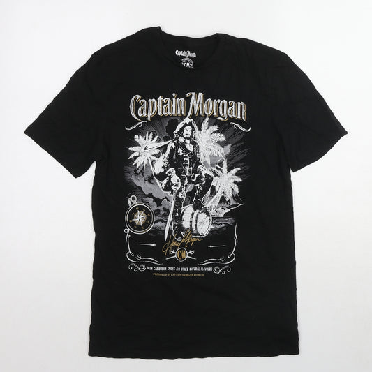 Captain Morgan Mens Black Cotton T-Shirt Size S Round Neck