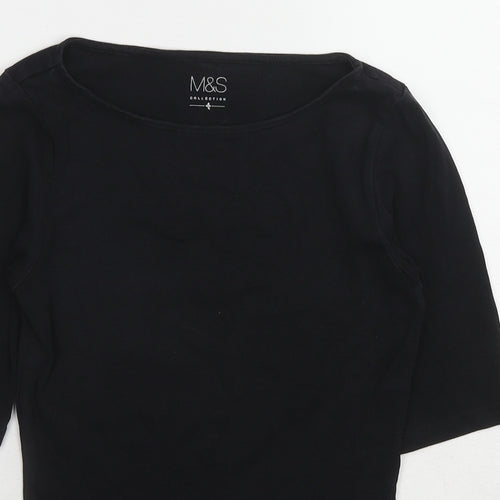 Marks and Spencer Womens Black Cotton Basic T-Shirt Size 8 Round Neck