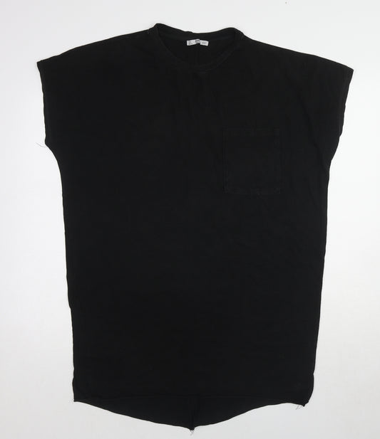 Zara Womens Black Cotton T-Shirt Dress Size L Round Neck Pullover