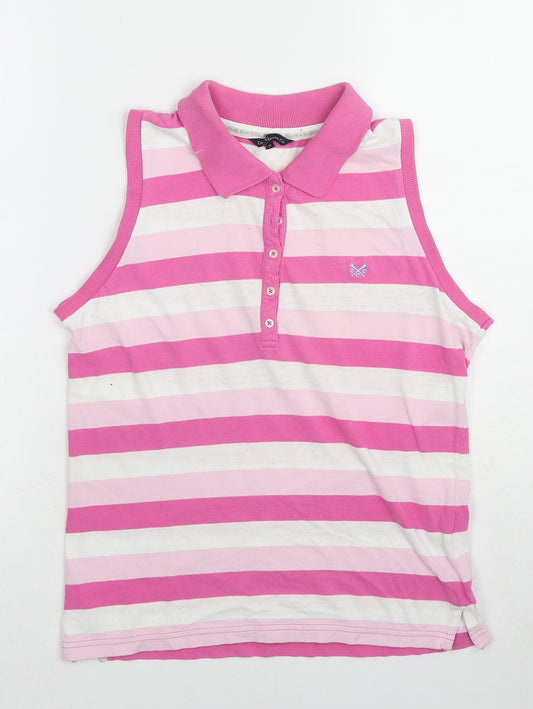 Crew Clothing Womens Pink Striped Cotton Basic Tank Size 14 Collared