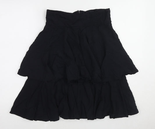 Leonor Womens Black Cotton Skater Skirt Size 14 Zip