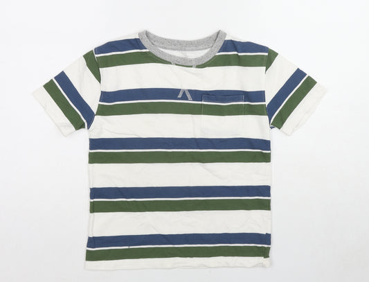 John Lewis Boys Multicoloured Striped Cotton Basic T-Shirt Size 9 Years Round Neck Pullover