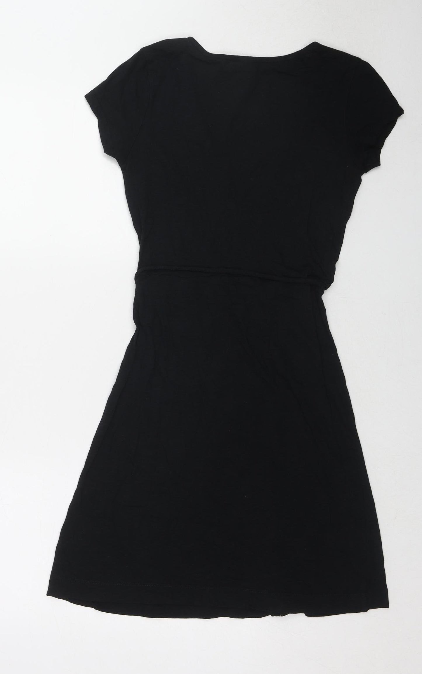 H&M Womens Black Cotton A-Line Size XS V-Neck Tie