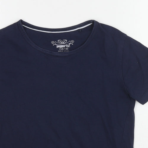 Pepperts Girls Blue Cotton Basic T-Shirt Size 8-9 Years Round Neck Pullover