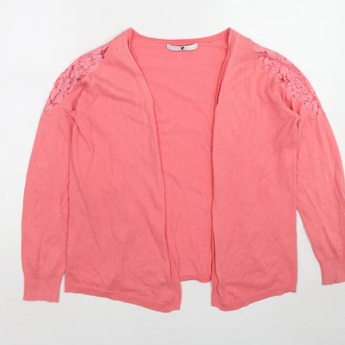 Very Womens Pink V-Neck Cotton Cardigan Jumper Size 12 Pullover - Lace Shoulder Detail