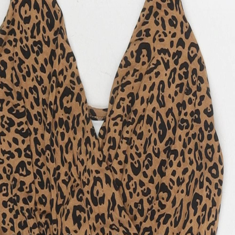 H&M Womens Beige Animal Print Cotton Bodysuit One-Piece Size XS Snap - Leopard Print