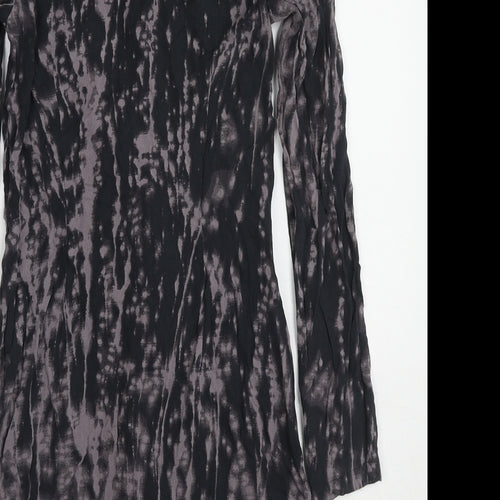 Divided by H&M Womens Black Tie Dye Viscose A-Line Size 8 Round Neck Button