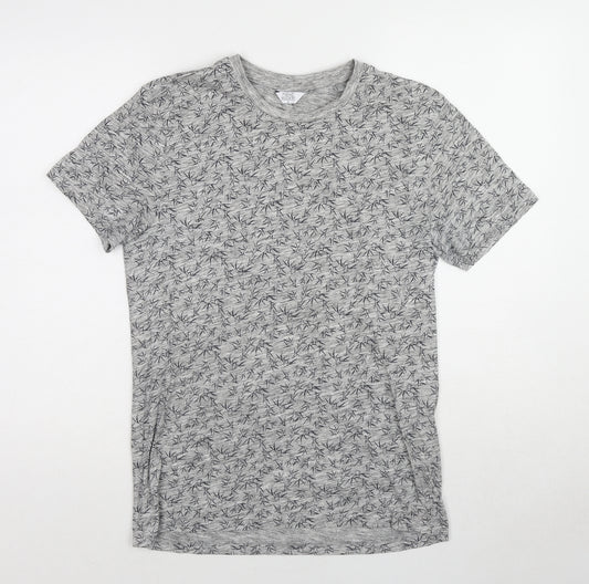 NEXT Womens Grey Geometric Cotton Basic T-Shirt Size S Round Neck