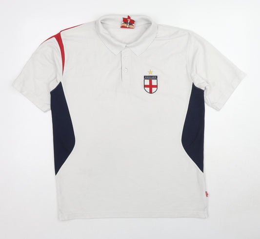 England Mens White Colourblock Polyester Polo Size L Collared Pullover