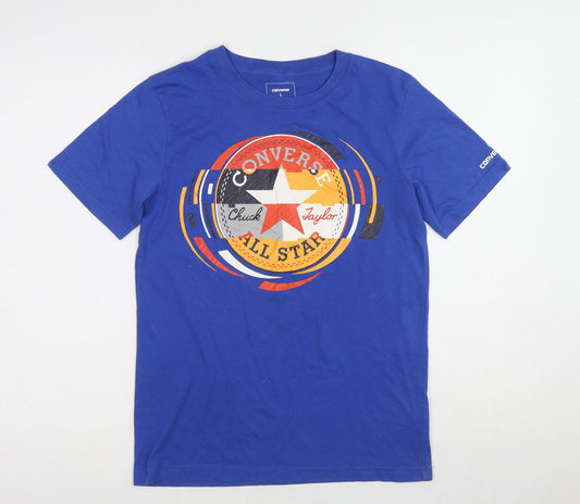 Converse Boys Blue Cotton Basic T-Shirt Size 12-13 Years Round Neck Pullover