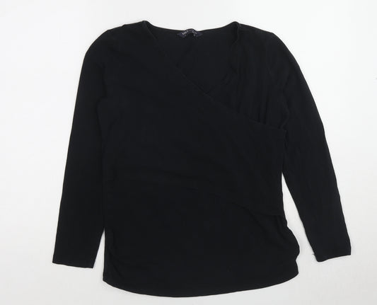 Marks and Spencer Womens Black Cotton Basic Blouse Size M V-Neck