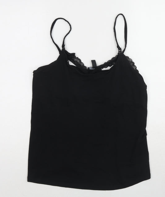 New Look Womens Black Cotton Camisole Tank Size 14 Round Neck - Lace Detail