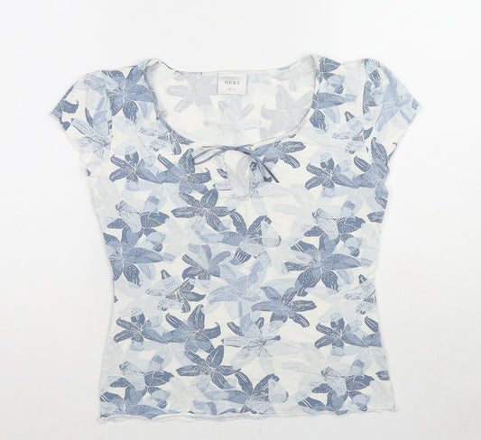 NEXT Womens Blue Floral Cotton Basic T-Shirt Size 12 Round Neck