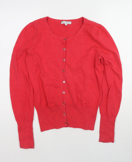Red Herring Womens Red Round Neck Cotton Cardigan Jumper Size 12