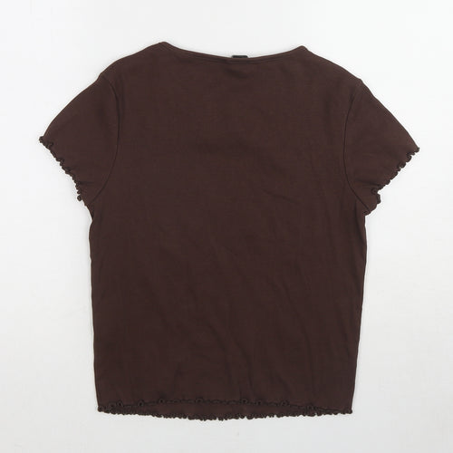 New Look Womens Brown Cotton Basic T-Shirt Size 14 Round Neck