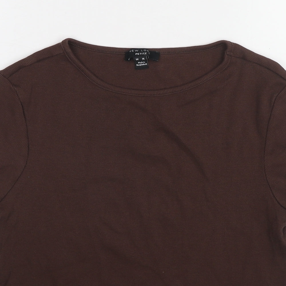 New Look Womens Brown Cotton Basic T-Shirt Size 14 Round Neck