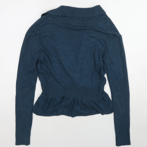 H&M Womens Blue V-Neck Cotton Cardigan Jumper Size M