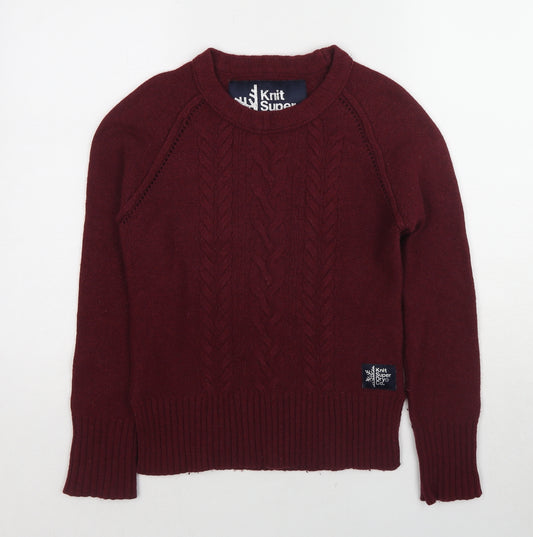 Superdry Womens Red Round Neck Wool Pullover Jumper Size XS