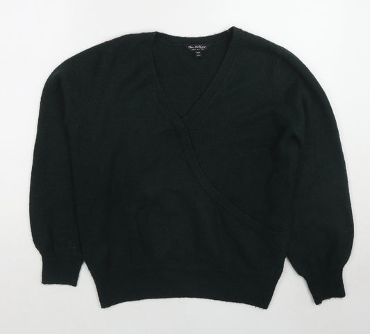Miss Selfridge Womens Green V-Neck Acrylic Pullover Jumper Size 6