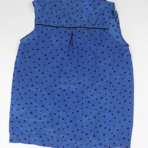 Yumi Womens Blue Geometric Polyester Basic Tank Size 10 Collared