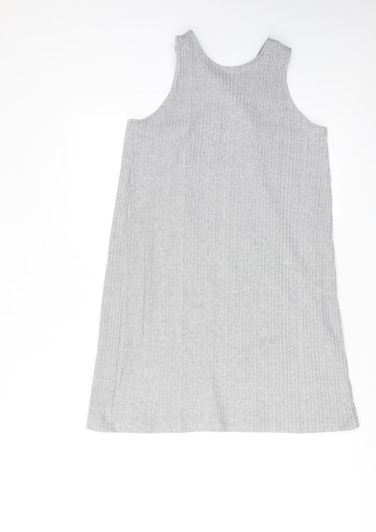 Monki Womens Grey Polyester Tank Dress Size M Round Neck Pullover