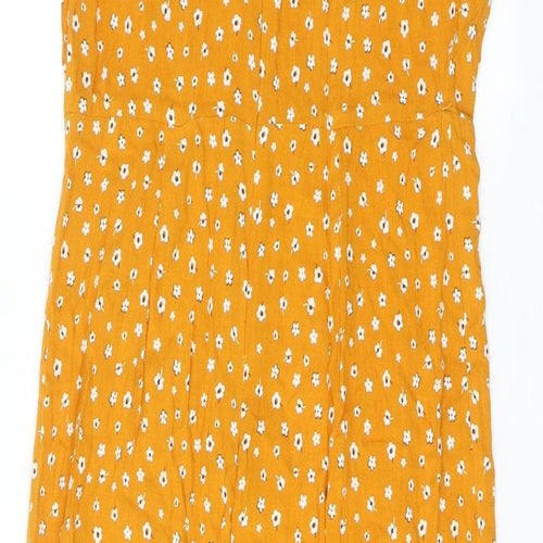 Red Herring Womens Yellow Floral Viscose A-Line Size 12 Round Neck Button