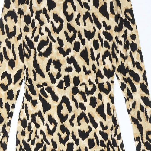 New Look Womens Brown Animal Print Viscose A-Line Size 10 Collared Pullover - Leopard pattern