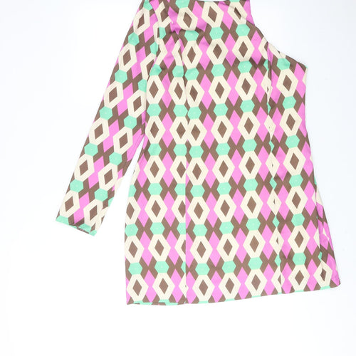 Zara Womens Pink Geometric Polyester A-Line Size XL One Shoulder Button