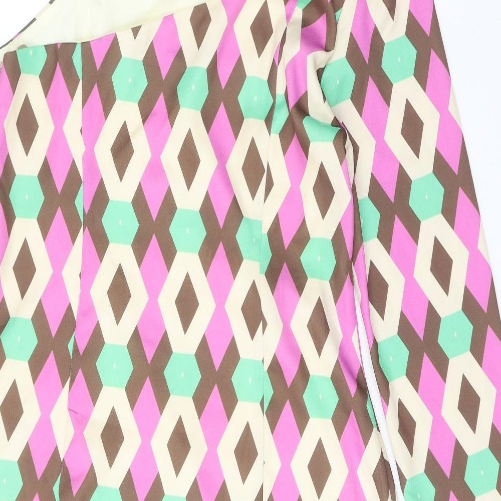 Zara Womens Pink Geometric Polyester A-Line Size XL One Shoulder Button