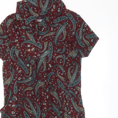Tenki Womens Red Paisley Polyester A-Line Size S High Neck Pullover