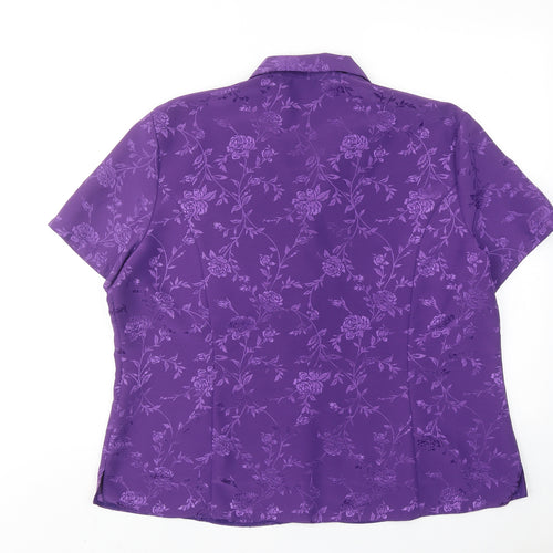 Bonmarché Womens Purple Floral Polyester Basic Button-Up Size 18 Collared