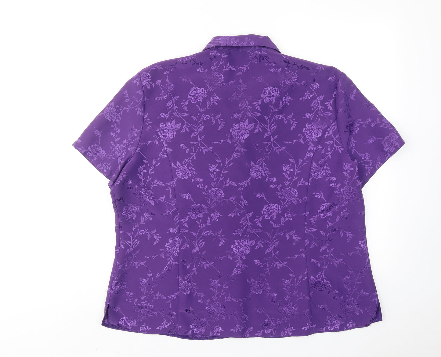 Bonmarché Womens Purple Floral Polyester Basic Button-Up Size 18 Collared
