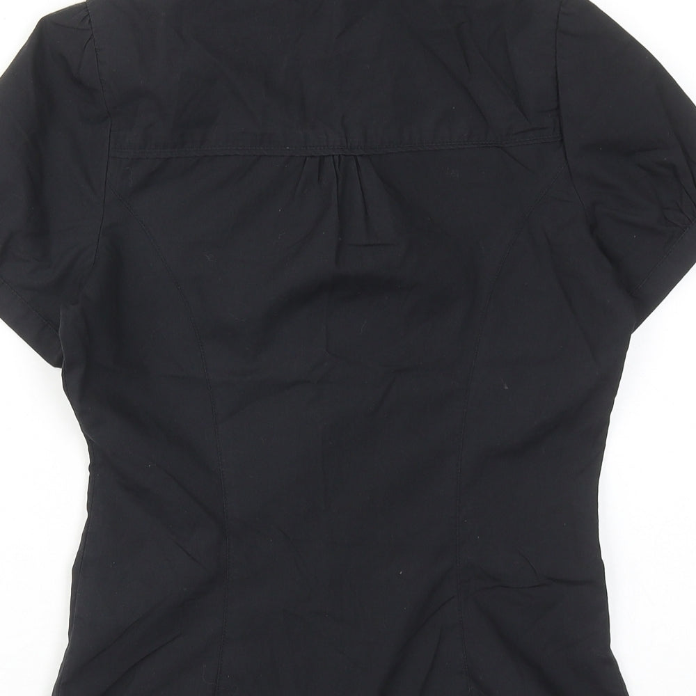 New Look Womens Black Cotton Basic Button-Up Size 8 Collared