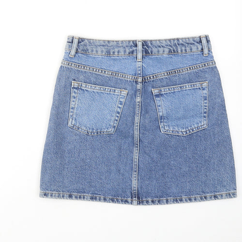 Topshop Womens Blue Cotton A-Line Skirt Size 10 Zip