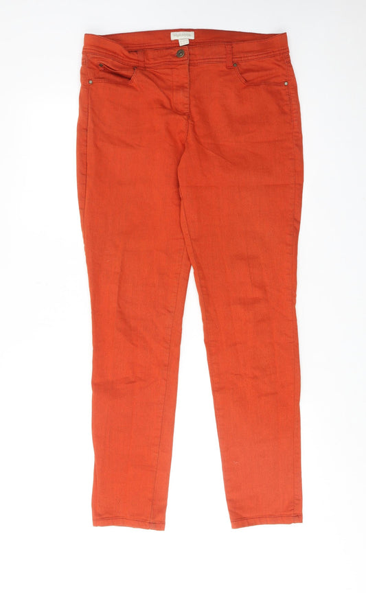 Monsoon Womens Orange Cotton Straight Jeans Size 14 Regular Zip
