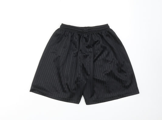 David Luke Mens Black Striped Polyester Sweat Shorts Size 28 in Regular Drawstring