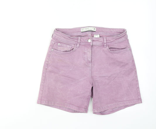 NEXT Womens Purple Cotton Boyfriend Shorts Size 8 Regular Zip - Mid rise