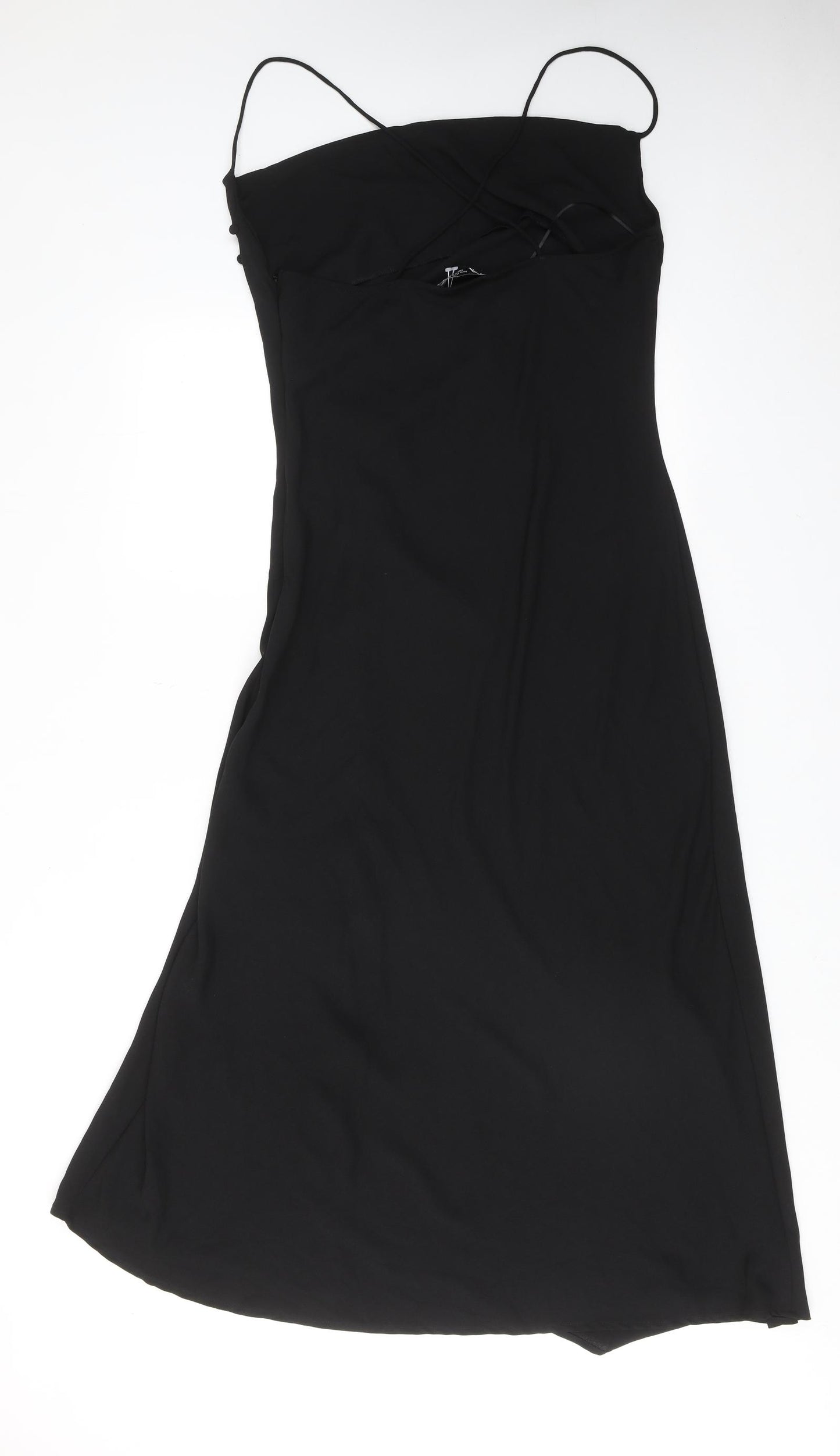 Zara Womens Black Polyester Slip Dress Size XL Cowl Neck Button