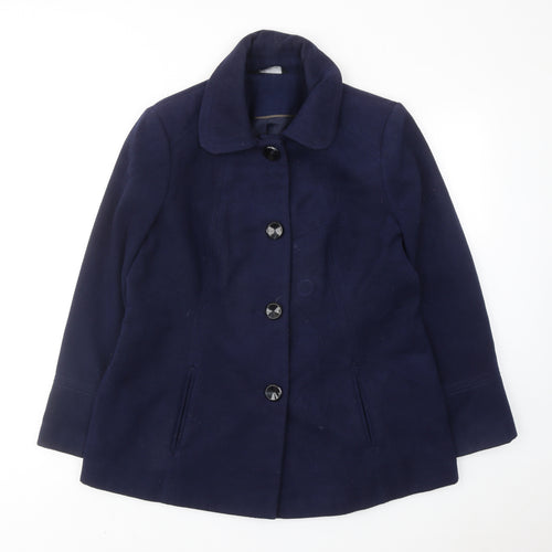 Bonmarché Womens Blue Pea Coat Coat Size 16 Button