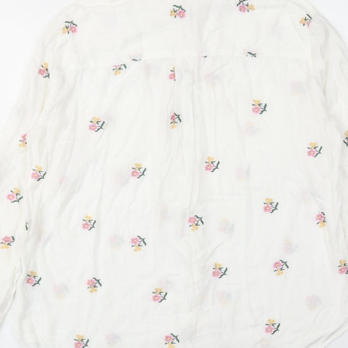 Oasis Womens White Floral Viscose Basic Button-Up Size 10 Collared