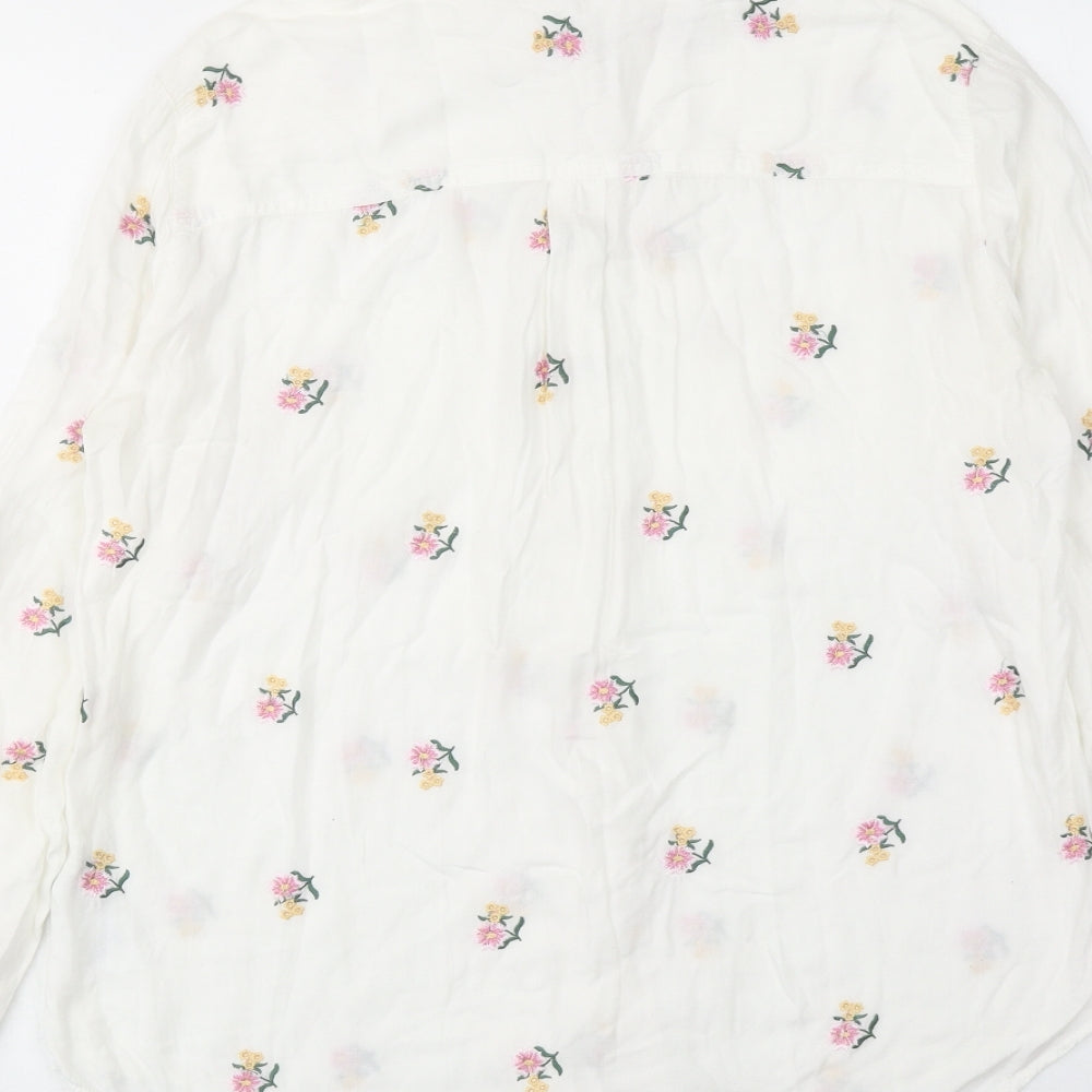 Oasis Womens White Floral Viscose Basic Button-Up Size 10 Collared