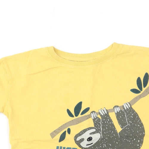 John Lewis Boys Yellow Cotton Basic T-Shirt Size 9 Years Round Neck Pullover - Sloth Just Chilling